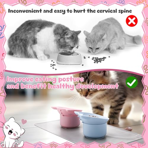 2 Pack Elevated Slow Feeder Cat Bowls Anti Vomit Silicone Raised Cat Bowls - color: Pink, Blue