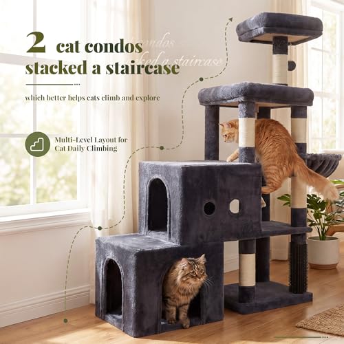 Hey-brother Cat Tree Tower with Steped Climbing Condos, Platforms, MPJ061G - color: Smoky Gray