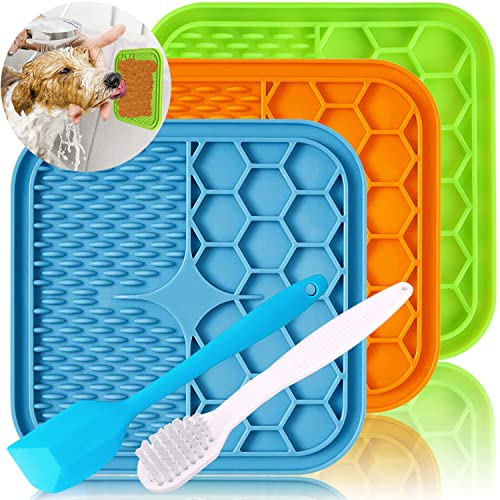 Dog Lick Mat, 3 Pcs Lick Mat for Dogs with Suction Cups for Anxiety, Peanut Butter Dog Licking Mat Slow Feeder Dispensing Treater Lick Pad for Dogs Cats Bathing Grooming