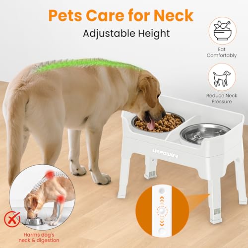 URPOWER Elevated Dog Bowls, 3-in-1 Double Deck Raised Dog Bowl Stand - color: Light Grey, size: Large
