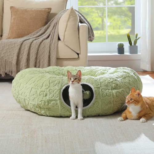 PEQULTI Green Donut Cat Tunnel Bed Washable Plush Mat for Multi Small Pets - color: Green
