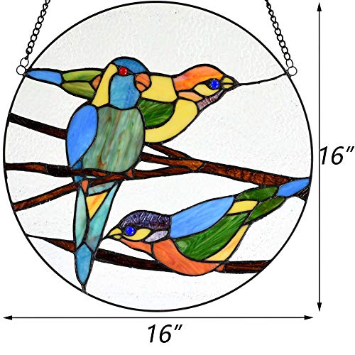 Bieye W10044 Parrots Tiffany Style Stained Glass Window Panel, Blue