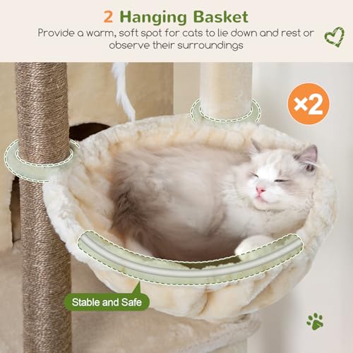 Globlazer Cat Tree Tower for Indoor Cats Large Adult, S63, Beige - color: Beige, size: XXL