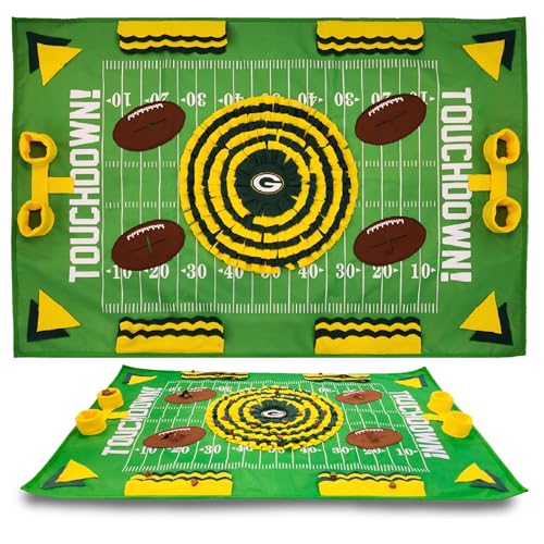 NFL Green Bay Packers Dog Snuffle Mat – Interactive Pet Slow Feeder, Football Field Design Food Puzzle Toy for Dogs & Cats, Foraging Activity Mat for Smarter Feeding - color: GREEN BAY PACKERS