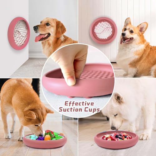 Dog Lick Bowl, Non-Slip Lick Mat Slow Feeder for Dogs & Cats - color: Pink, size: Large