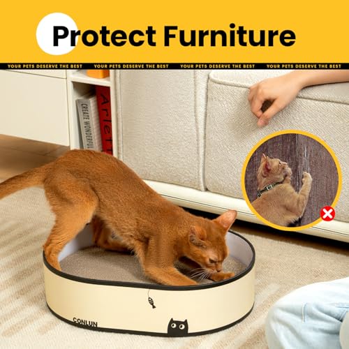 Conlun Oval Cat Scratcher Box with 4 Scratching Pads | Medium - color: Black Cat, size: 4 Pads-Cat Scratcher Box