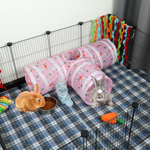 BWOGUE Bunny Tunnels & Tubes, 3-Way Collapsible Rabbit Hideout for Bunnies - color: Pink