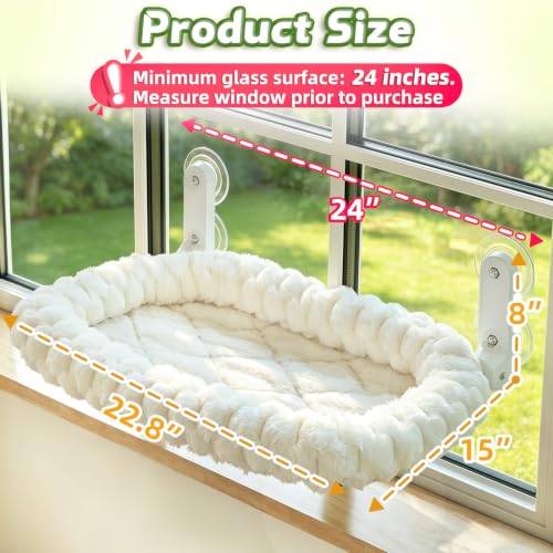 AMOSIJOY Foldable Cat Window Perch with Cloud-Soft Cushion Bed, L White - color: White Striped Cushion Bed, size: Large