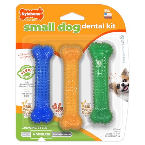 Nylabone Flexi Chew Small Dog Dental Kit, Textured Dog Chew Toys, 3 Count - size: X-Small