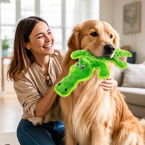 No Stuffing Dog Squeak Toys, Chew Toys for Small, Large Puppies Crocodile - color: Green