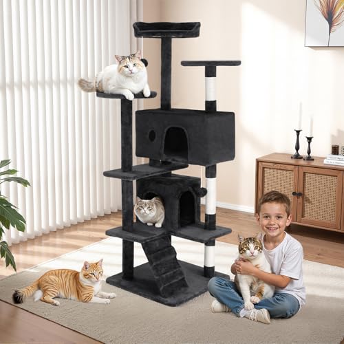 FDW | 54" Cat Tree Tower | Grey | Multi-Level Indoor Activity Center - color: Grey