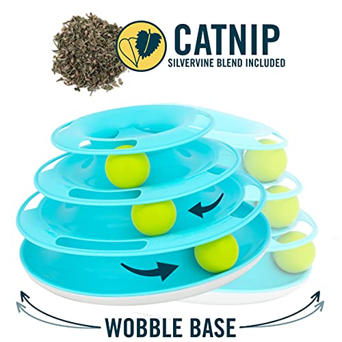 Our Pets Wobble Triple Chase Ball Track Interactive Cat Toy for Indoor Cats with Catnip (Cat Toys; Kitten Toys for Hunting and Chasing w/Rattling; Rolling Balls) - size: Medium, style: Triple Chase