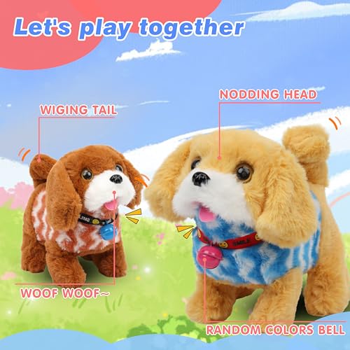 Hopearl Walking Dog Golden Retriever in Blue Vest Interactive Electronic Pet Plush Toy Puppy Woof and Moving Animated Nodding Head Gift for Toddlers Birthday, Brown, 7'' - style: Dog-Blue Vest