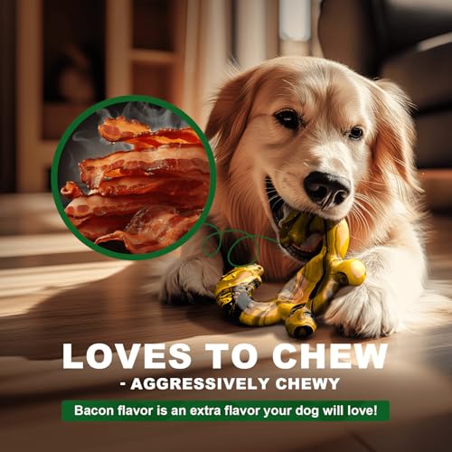 Dog Chew Toys for Aggressive Chewers – Tough Indestructible Dog Toy for Large Dogs, Durable Long-Lasting Chew Bones, Heavy Duty Interactive Dog Toys to Keep Dogs Busy & Relieve Boredom - color: Yellow Black
