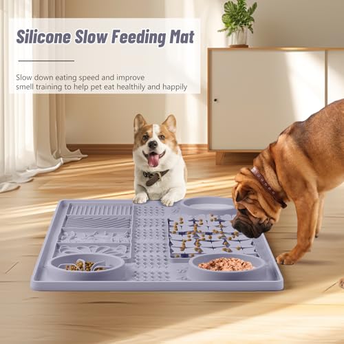 Silicone Lick Mat for Dogs 32"x 20" Large Slow Feeder Mat, Grey - color: Grey:32"x20"