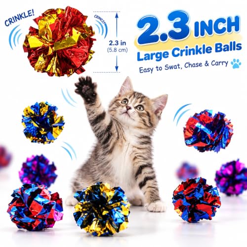 Cat Crinkle Ball Toys, 10 Pack 2.3 Inch Colorful Crinkle Balls for Indoor Cats and Kittens, Interactive Cat Toys for Swatting, Chasing, Pouncing and Hunting - size: 10 Packs