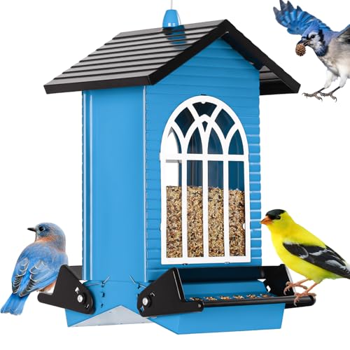 Gbekery Squirrel Proof Bird Feeders, 5LB Capacity, Weight-Activated, Blue - color: Blue