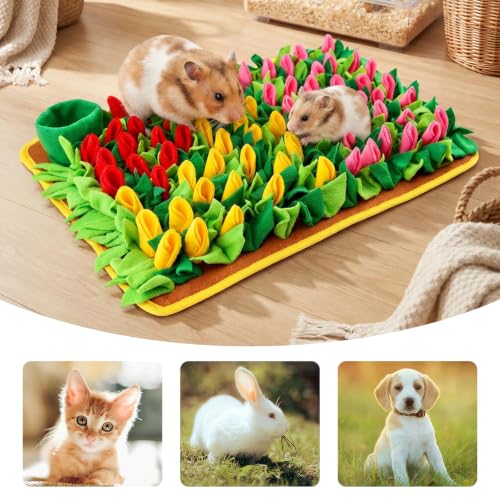 Snuffle Mat for Dogs and Small Pets, 22.8" x 15.4" Tulip Flower Interactive Foraging Feeding Mat, Portable Durable Polyester Nosework Pad, Slow Feeder Toy for Puppies, Rabbits, Cats and Hamsters