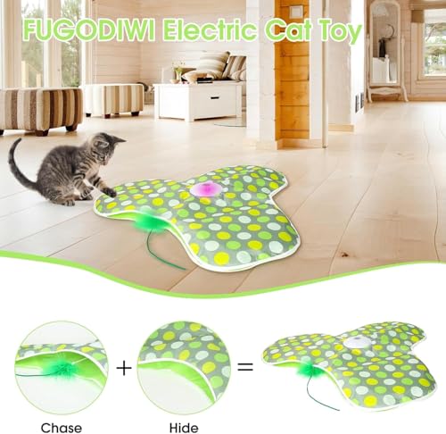 Interactive Cat Toys for Indoor Cats & Kittens - Automatic Hide & Seek Toy with Feather Tail,Squeaky Mouse Sounds, Motion Activated,USB Rechargeable Boredom Relief & Self Play Enrichment Game - color: Green