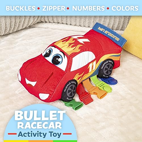 Buckle Toys, Bullet Racecar Plush Learning Toy, Develop Fine Motor Skills - size: Small