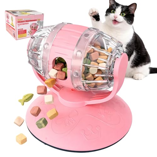 Cat Treat Dispenser Toy, Slow Feeder for Dry Food & Treats, Interactive Rotating Barrel Cat Toys for Indoor Cats &Puppies, Kitten Enrichment Funny Toy(Pink) - color: Pink