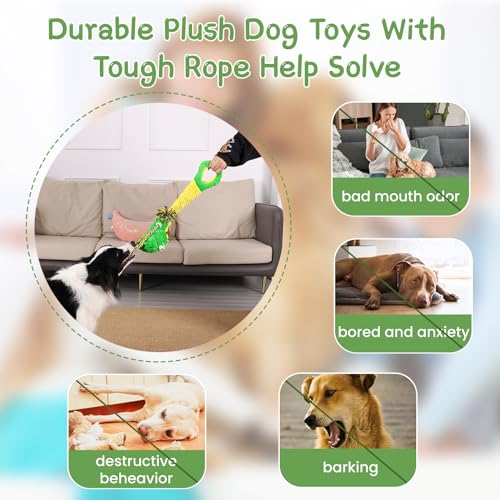 YINEYA Squeaky Dog Chew Toys,Interactive Tug of War Dog Toys to Keep Them Busy,Soft Plush Dog Toys for Small Medium Large Breeds,Dog Rope Toys for Teething,Reward Gift