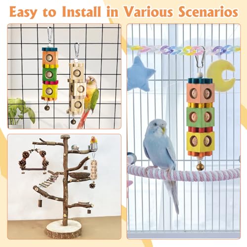 2PCS Bird Chew Toys, Wooden Block Parrot Toy - color: Multicolor
