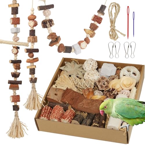 Bird Toys Natural Parrot Foraging Box with DIY Hanging String - size: Large