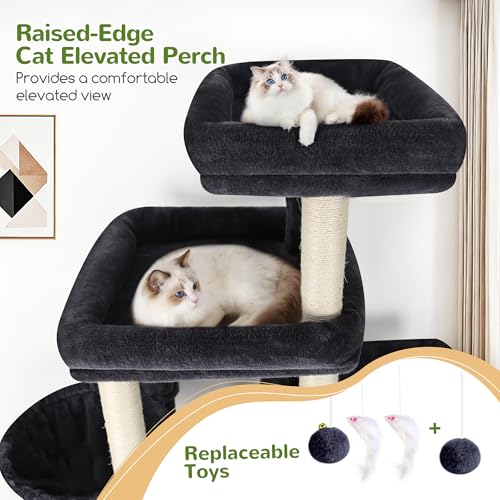 Globlazer 85 Inch Tall Cat Tree for Large Cats, Multi-Level Cat Tower for 4+ Cats with 3 Condos, 2 Hammocks & Sisal Posts, Heavy Duty Cat Tree Tower for Maine Coon, S85, Dark Grey - color: Dark Gray, size: 85 Inch