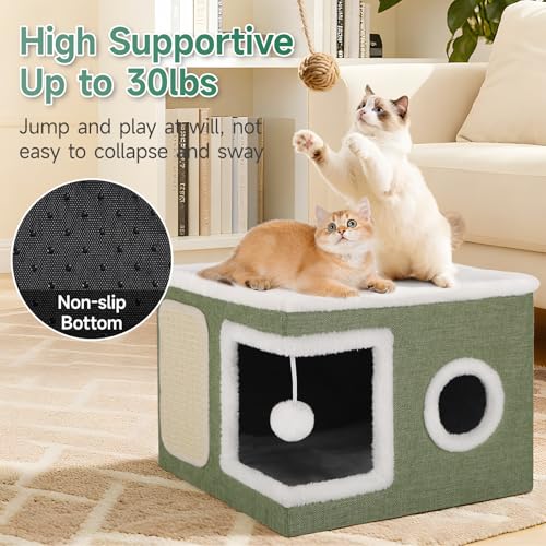 Shikha Cat House Bed for Indoor Cats with Fluffy Ball and Scratch Pad Green - color: Green, size: Large