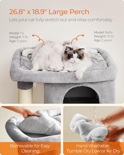 Feandrea Cat Tree, 40.6-Inch Tall Cat Tower, Cute Plush Condo, Light Gray - color: Light Gray, size: XL (26.8"L x 18.9"W x 40.6"H)