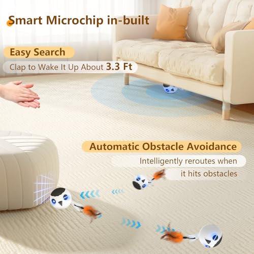 Cat Toys Ball, Smart Motion Sensor Moving Ball with 4 Sounds& 3 Speed Modes - color: White