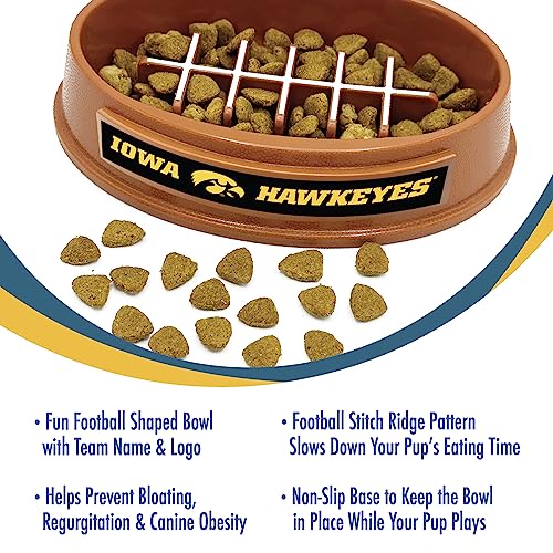 NCAA Super-Bowl - Iowa Hawkeyes Slow Feeder Dog Bowl. Football Design Slow Feeding Cat Bowl for Healthy Digestion. Non-Slip Pet Bowl for Large & Small Dogs & Cats - color: Iowa Hawkeyes