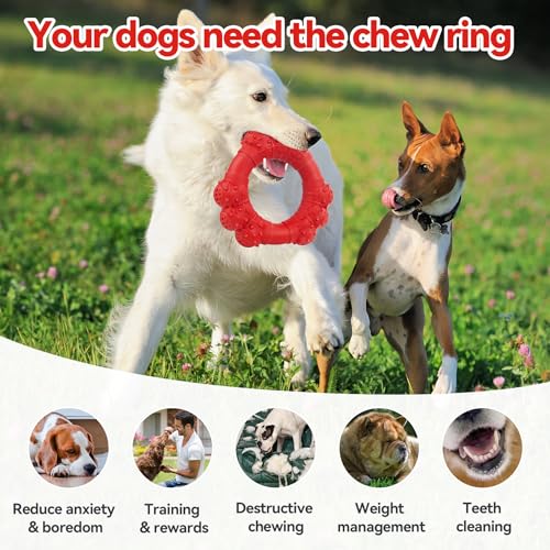 Indestructible Dog Chew Toys for Aggressive Chewers, Super Chewer Toys for Medium Large Dogs, Interactive Ring Toy, Heavy Duty Teething Toys - color: Red