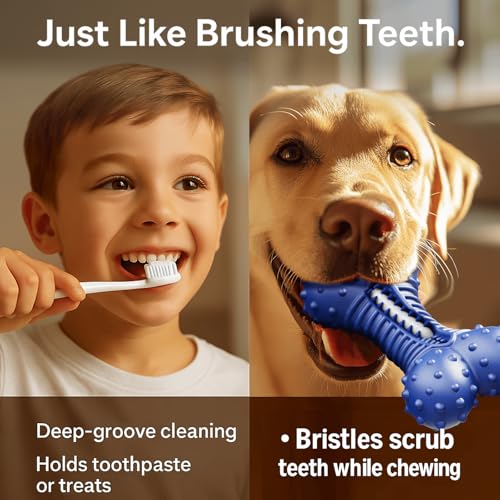 Dog Toys for Aggressive Chewers, Indestructible Chew Toys for Medium Large Dogs,Durable Rubber Dog Bones with Beef Flavor, Tough Dental Toy for Boredom Relief - color: blue-1