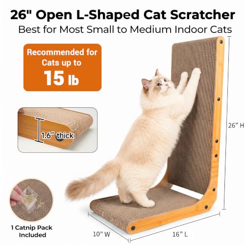 PatiencET L Shape Cat Scratcher, 26 Inch Cardboard Scratch Pad - size: L shape-1 Pack