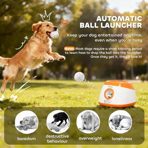 PawHut Automatic Dog Ball Launcher, Rechargeable Dog Ball Thrower with Remote Control, 3 Adjustable Distance (40ft/60ft/80ft), 6 ETPU Tennis Fetch Toys 2.5", Low Noise, for Medium Large Breeds, Orange - color: Orange