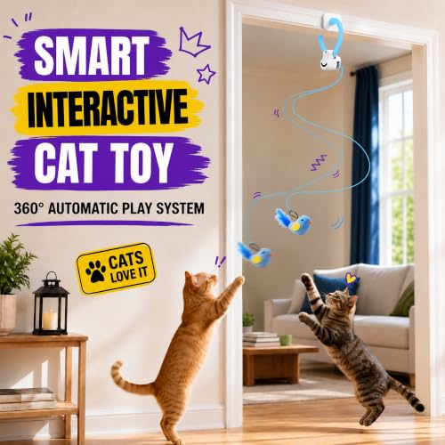 Interactive Cat Toys for Indoor Cats, Clip-On Automatic Flying Bird - color: Blue