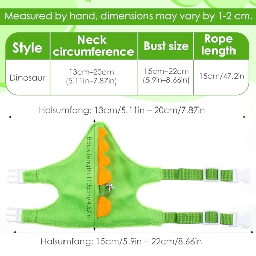 Ferret Harness and Leash Set Small Animals Vest Harness with Safe Bell Dinosaur Shaped Leash Set for Baby Rabbit Guinea Pig Teacup Chihuahua Mouse and Other Small Pet - color: Green