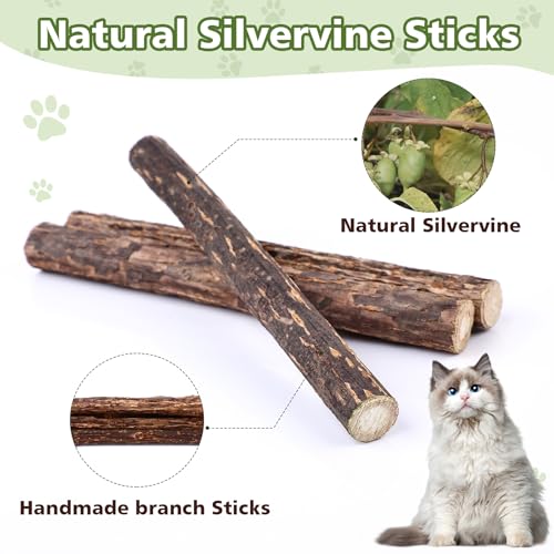 WOUSEDO 6 Pack Silvervine Sticks for Cat, Natural Catnip Toys - size: 6 Pack