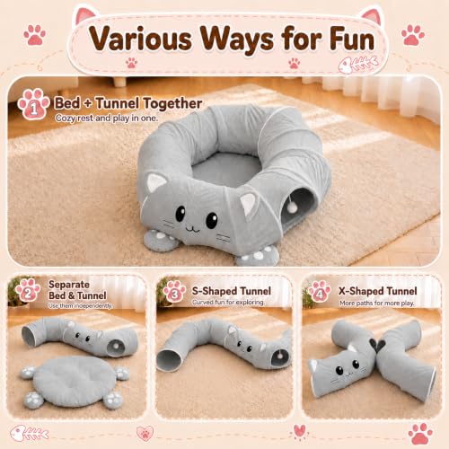 Cat Tunnel Bed with 21 Interactive Toys - color: Grey, Kitten Pattern