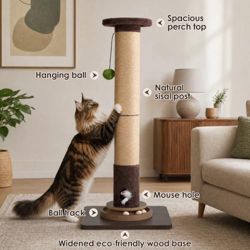 36" Cat Scratching Post, Extra-Thick Natural Sisal Scratcher Post