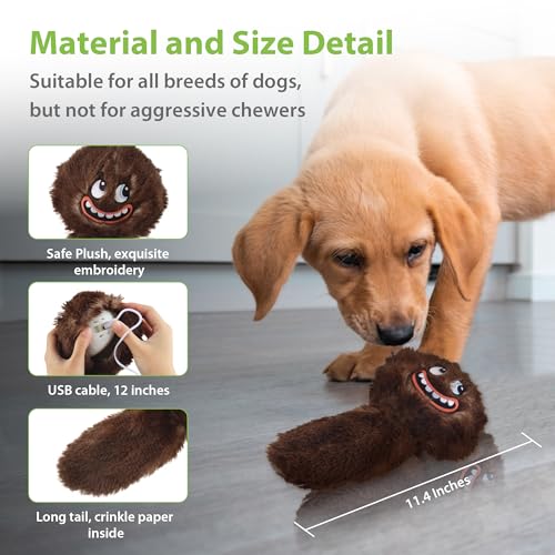 PETGEEK Vibrating Squeaky Dog Ball, USB Rechargeable 350mAh Toy, Brown - color: Brown-350mAh
