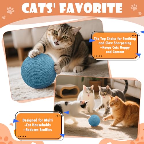 4-Inch Sisal Cat Ball Toy, Interactive Natural Cat Scratching Ball, Perfect Scratcher for Cats' Exercise and Fun (Blue) - color: Blue