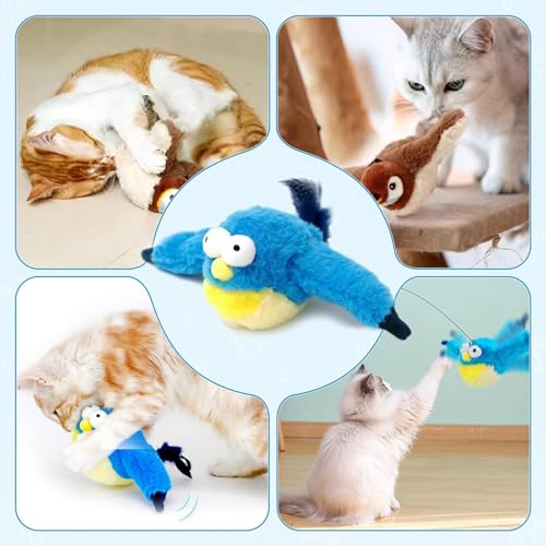 Interactive Chirping Bird Cat Toys with Flapping Wings,No Flying Birds Cats Toy, Flying Simulation Electric Sparrow Shaking Hunting Pet Toy for Indoor (Blue Ugly) - color: Blue Ugly
