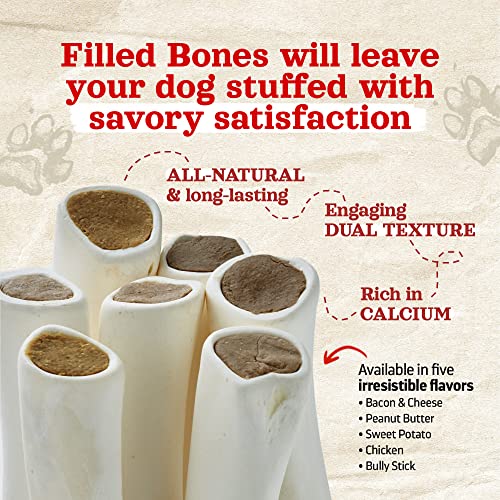 Natural Farm Filled Dog Bones, Bacon & Cheese Flavor (5-6 Inch, 3 Pack), Limited Ingredient Stuffed Dental Dog Bone Treats for Large Dogs - size: 5-6" Bacon & Cheese Flavor, 3 Count