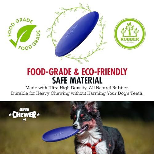 SuperChewer Tough Flying Disc Toy | Lifetime Replacement | Strong Natural Rubber | Great Dog Fetch Toys | Rubber Disc Toy for Dogs | Ultra Durable Chew Toys for Aggressive Chewers | for All Breeds - size: Large