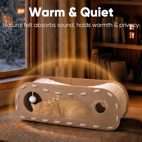 FUKUMARU Cat Bed Cave Tunnel, 31.5 Inch, Cat House Condo Indoor, Beige