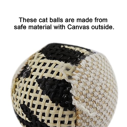 TTcat Canvas Burlap Cat Toy Balls, 4 Pack Natural Woven Linen Cat Play Balls, Durable Textured Kitten Chew Chase Toys, Lightweight Interactive Cat Ball Toys for Indoor Kittens & Cats.