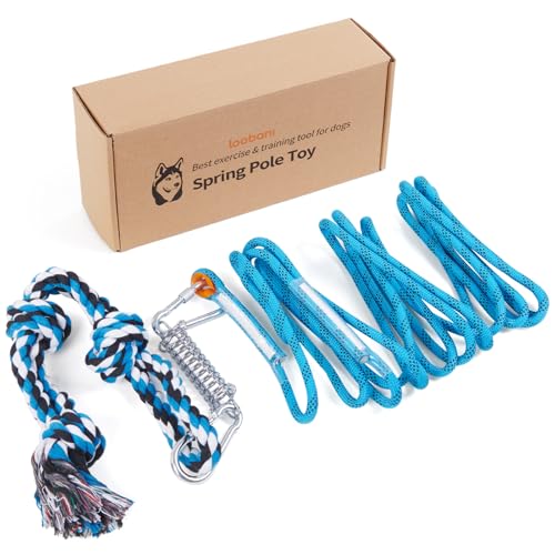 LOOBANI Spring Pole Toy for Pitbull: Bungee Tug War Toys，Blue - color: Blue+White